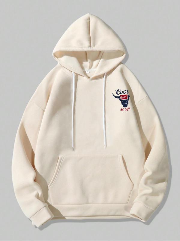 Women's Letter & Cowboy Print Drop Shoulder Hoodie, Western Style Drawstring Pocket Hooded Sweatshirt for Daily Holiday Outdoor Wear, Ladies Clothes for Fall & Winter Graphic Hoodie