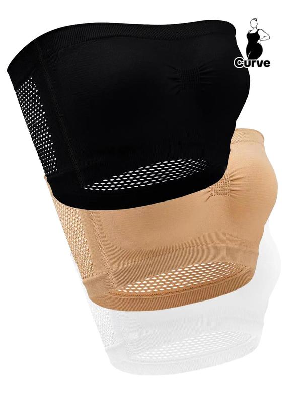 Plus Size Ruched Hollow Out Bandeau Bra, Solid Color Strapless Lingerie Top for Daily Wear, Women's Plus Size Lingerie for All Seasons, Plus Size Clothing, Bras for Women