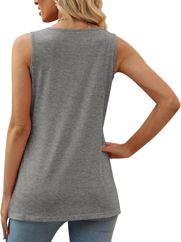 Women's Plain Split Hem Tank Top, Casual Square Neck Sleeveless Top for Daily Wear, Ladies Clothes for All Seasons