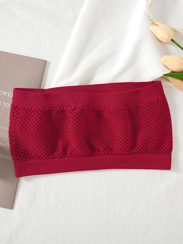 Plus Size Ruched Hollow Out Bandeau Bra, Solid Color Strapless Lingerie Top for Daily Wear, Women's Plus Size Lingerie for All Seasons, Plus Size Clothing, Bras for Women