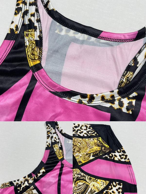 Patchwork Leopard Print Tank Nightdress, Casual Soft Comfortable Sleeveless Nightgown for Women, Women's Sleepwear for All Seasons
