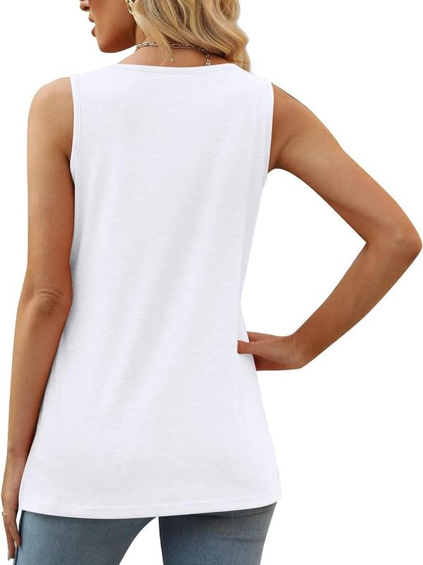 Women's Plain Split Hem Tank Top, Casual Square Neck Sleeveless Top for Daily Wear, Ladies Clothes for All Seasons