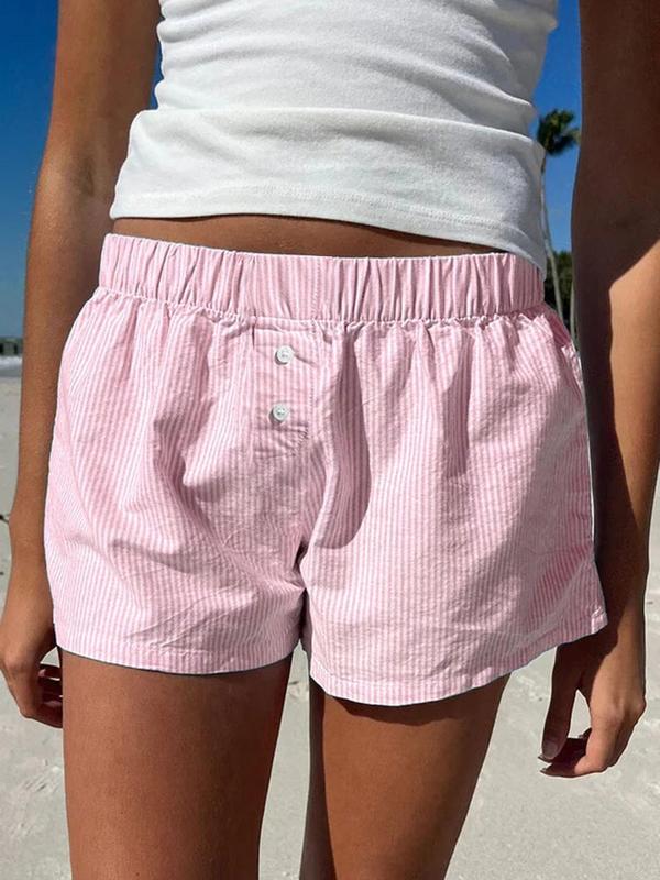 Women's Striped Print Button Shorts, Casual Drop Waist Shorts for Summer, Shorts for Women, Ladies Back To School Summer Bottoms for Daily Wear