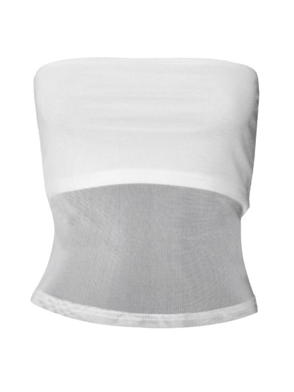 Women's Galentine Day Solid Contrast Mesh Sheer Backless Skinny Tube Top, Y2K Slim Minimalist Strapless Sleeveless Top for Holiday Vacation Outdoor, Sexy Clothes for Lady, Summer Outfits 2024,  Basic Comfort Womenswear, Brandy Tops