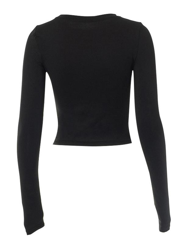 Women's Eye Graphic Print Round Neck Crop Tee, Street Fashion Tight-fitting Long Sleeve T-shirt for Daily Outdoor Wear, Women Top for Spring Fall