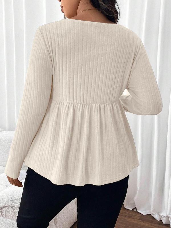  Solid Ruched Plicated Sweetheart Neck Tee, Casual Long Sleeve T-shirt for Fall & Winter, Women's Clothing for Daily Wear