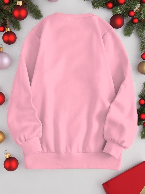 Women's Christmas Print Drop Shoulder Sweatshirt, Casual Long Sleeve Round Neck Pullover for Fall & Winter, Ladies Clothes for Daily Wear