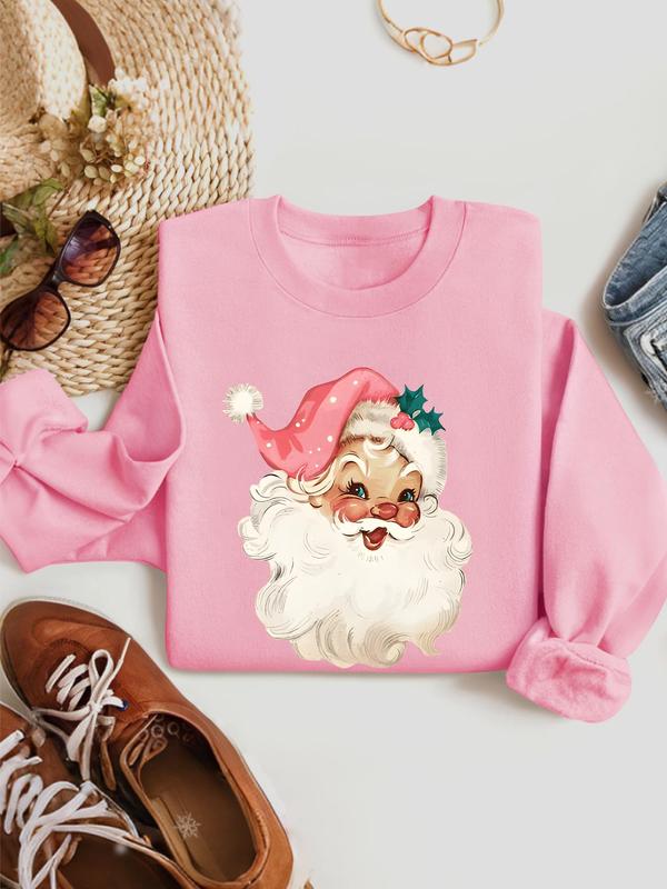 Women's Christmas Print Drop Shoulder Sweatshirt, Casual Long Sleeve Round Neck Pullover for Fall & Winter, Ladies Clothes for Daily Wear