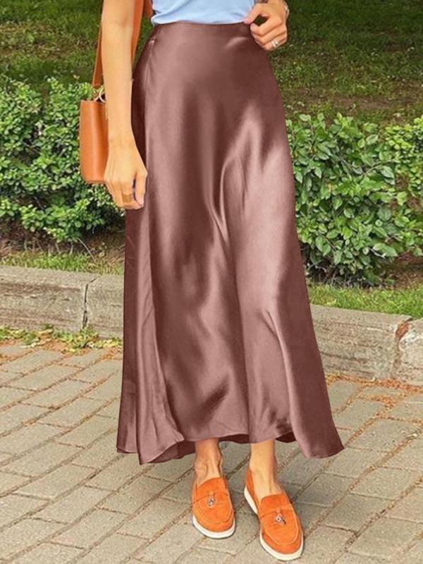Women's Solid High Waist Satin Skirt, Elegant Fashion Long Skirt for Party Dating Wear, Ladies Bottoms for All Seasons