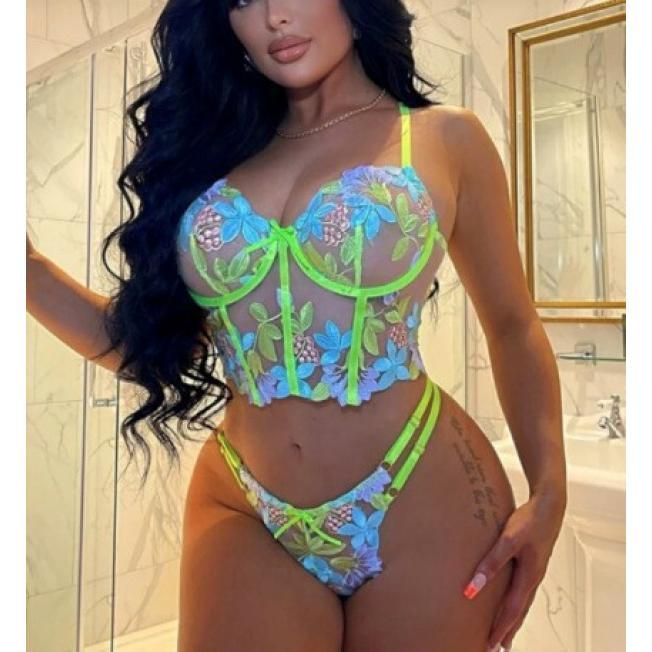 Sexy Lace Tight Push up Sexy Lingerie Suit Embroidered Bikini Underwear Two-Piece in Stock