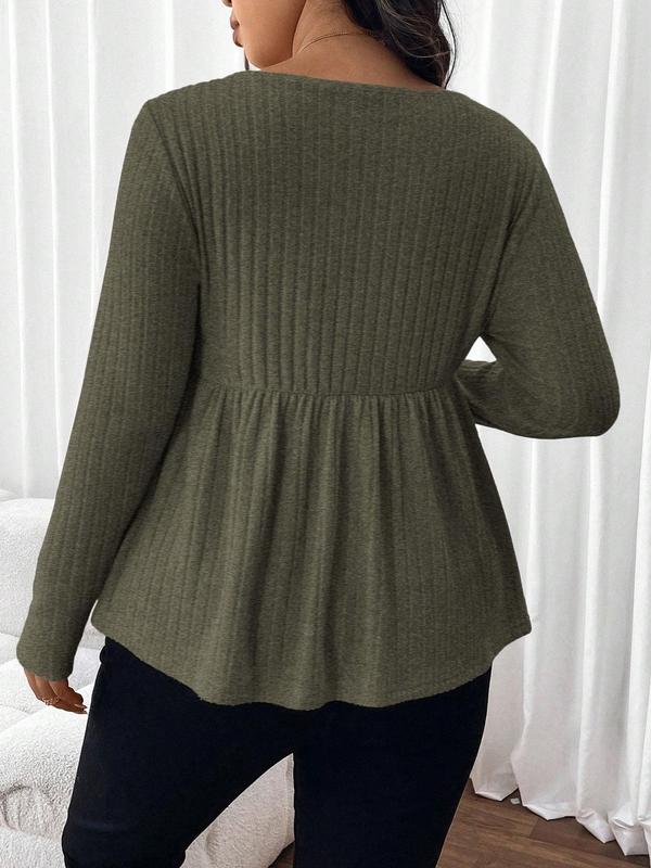  Solid Ruched Plicated Sweetheart Neck Tee, Casual Long Sleeve T-shirt for Fall & Winter, Women's Clothing for Daily Wear