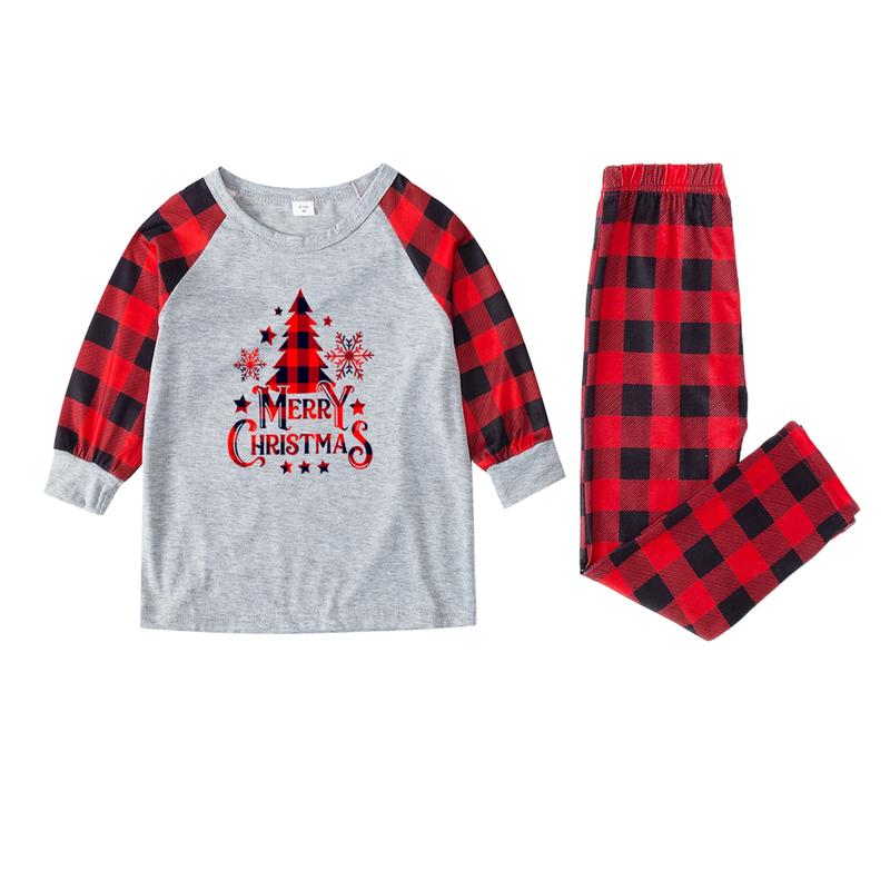Family Matching Christmas Pajamas Sets Long Sleeve Letter Print Tops + Plaid Pants or Long Sleeve Patchwork Jumpsuit