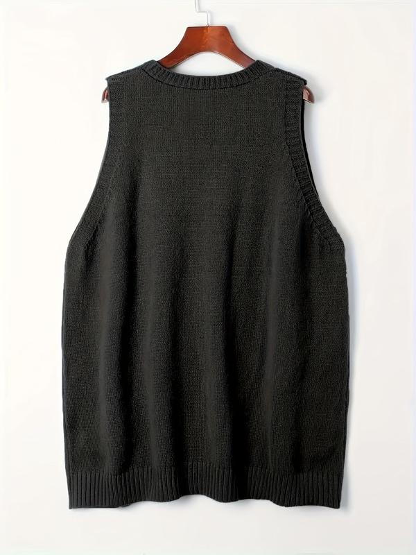  Solid Pocket V Neck Knit Tank Top, Casual Sleeveless Knitwear for Fall & Winter, Women's Clothing for Daily Wear