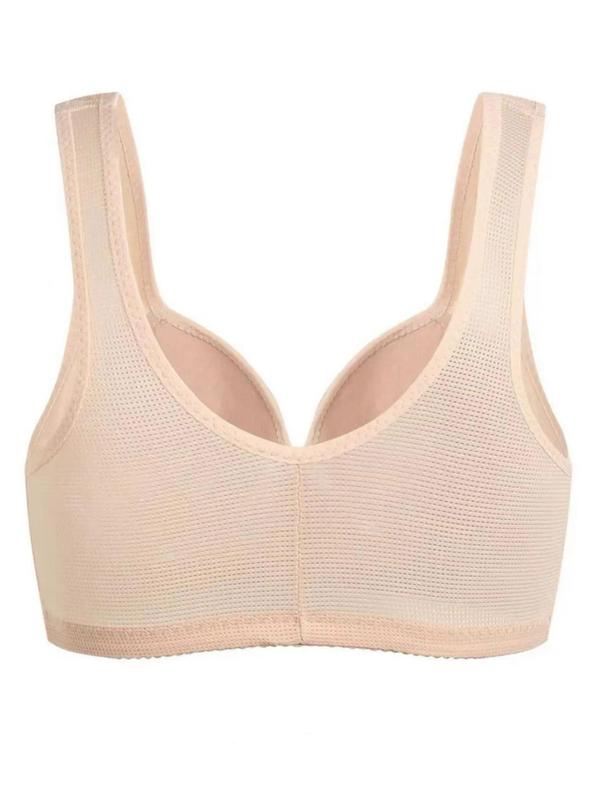 Women's Contrast Lace Hook & Eye Closure Front Push Up Bra, Breathable Comfortable Wireless Bra, Solid Color Lingerie for Daily Wear