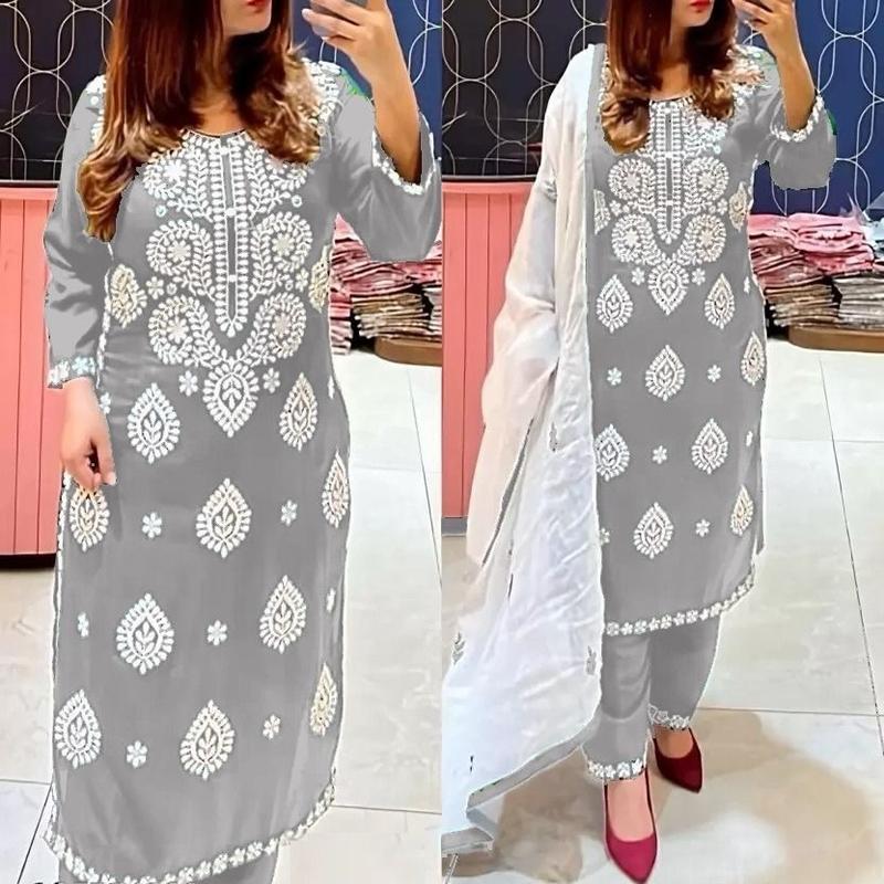Reyon Kurta Set with White Dupatta for Women - Traditional Dress