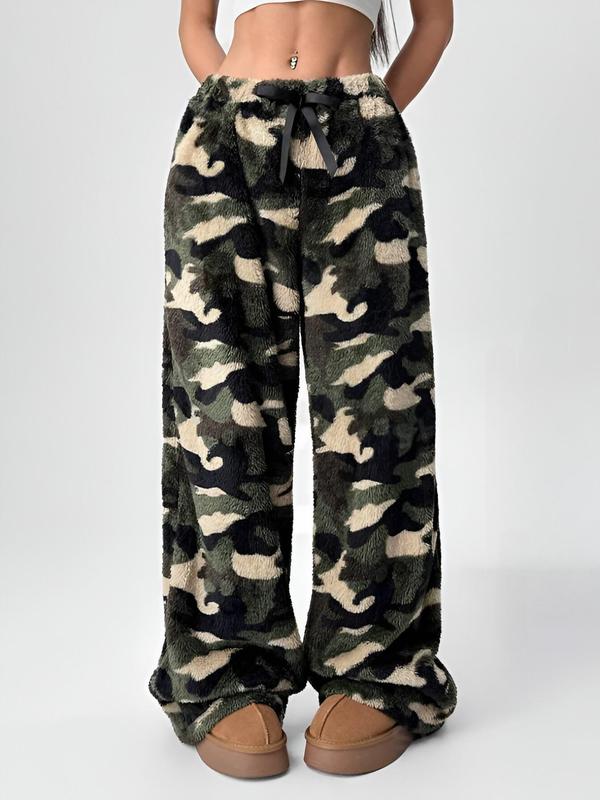 Women's Leopard Print Bow Decor Wide Leg Pants, Casual Comfy Trousers for Daily Wear, Ladies Bottoms for Fall & Winter