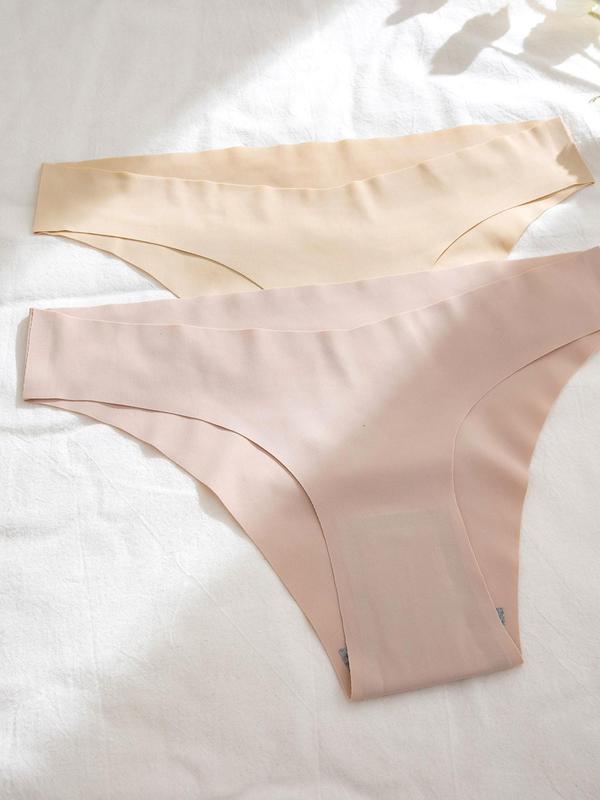 Women's Solid Color Drop Waist Panty, Casual Comfy Seamless Knicker for Daily Wear, Panties for Women, Underwear for Women, Ladies Underwear for All Seasons
