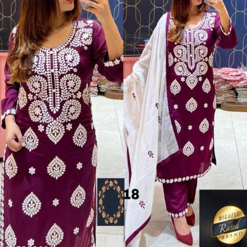 Reyon Kurta Set with White Dupatta for Women - Traditional Dress