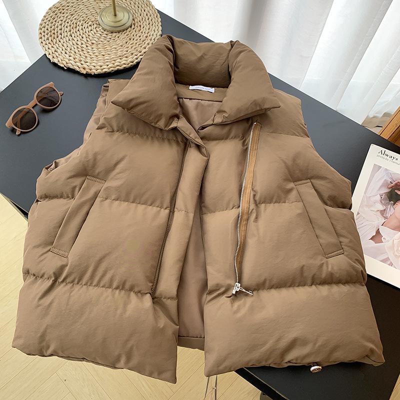 2024 Women's new warm cotton undershirt, fall and winter Korean version of the small perfume collar style sleeveless cotton bottoming shirt outside the vest jacket