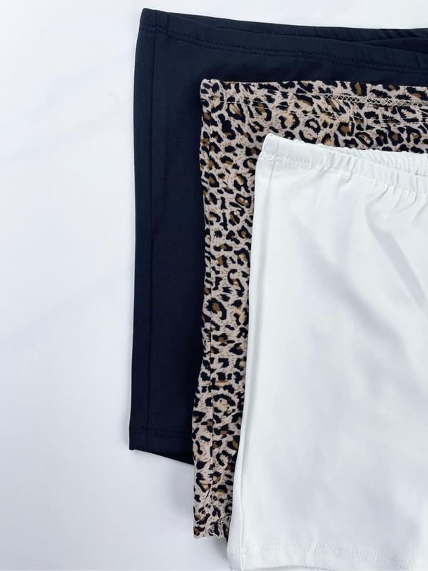 Women's Solid Color Leopard Print Crop Tube Top, Casual Fashion Sleeveless Strapless Top for Daily Wear, Ladies Clothes for All Seasons