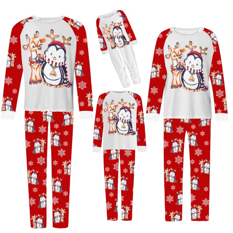 Matching Christmas Pajamas For Family, Long Sleeve Christmas Cartoon Elk Print Tops Trousers Suit