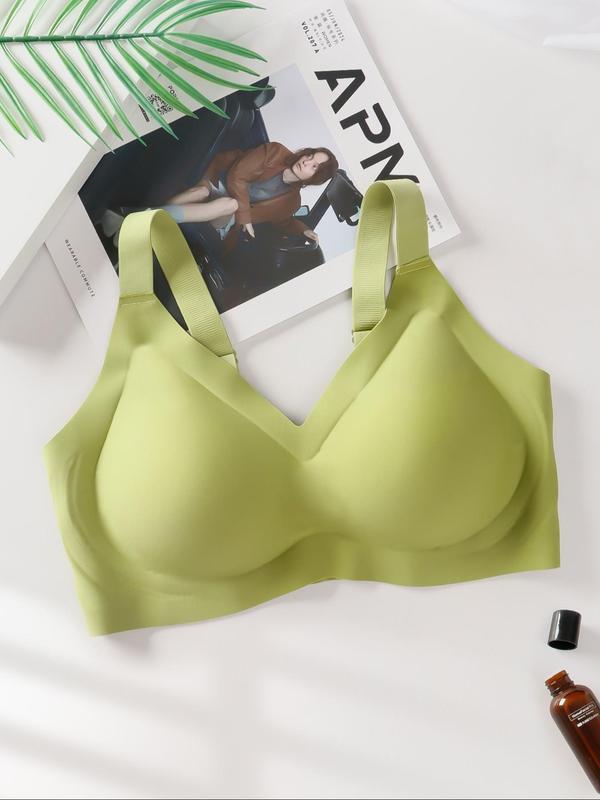  Solid Seamless Wireless Push Up Bra, Soft Comfortable Breathable Adjustable Strap Bralette, Women's Lingerie for Daily Wear