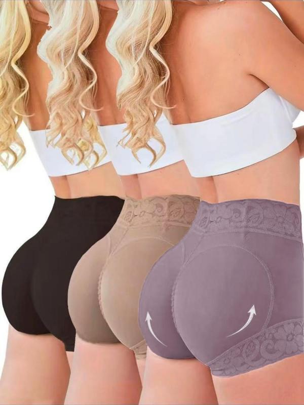 Women's Plain Contrast Lace High Waist Shapewear Shorts, Comfy Tummy Control Butt Lift Shapewear Bottoms, Ladies Shapewear Bottoms