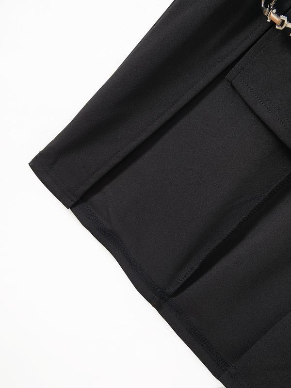Women's Chain Linked High Low Hem Split Thigh Bodycon Skirt, Punk Fashion High Waist Short Skirt for Daily Outdoor Wear, Ladies Bottoms for All Seasons