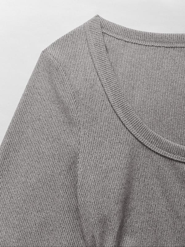 Women's Plain Ruched Scoop Neck Tee, Casual Tops, Long Sleeve T-shirt for Spring & Fall, Tee Shirts for Lady, T Shirts for Women, Ladies Clothes for Daily Wear, Summer Outfits 2024 Downtown Girl Clothes, Fall Outfits