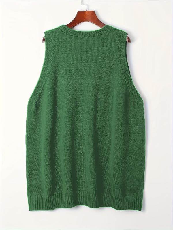  Solid Pocket V Neck Knit Tank Top, Casual Sleeveless Knitwear for Fall & Winter, Women's Clothing for Daily Wear