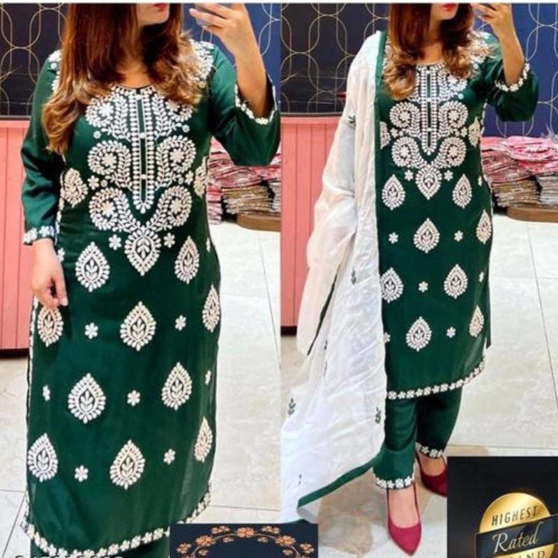Reyon Kurta Set with White Dupatta for Women - Traditional Dress