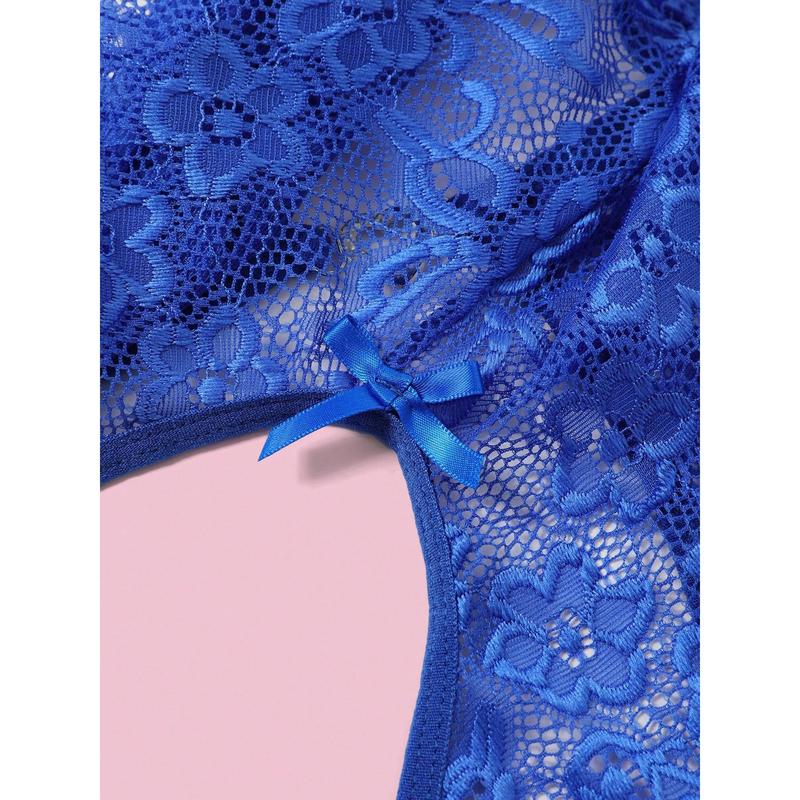 Deep V Lace Backless Bodysuit, Crotchless Open Bra Erotic Lingerie & Underpants, Women's Sexy Clothing