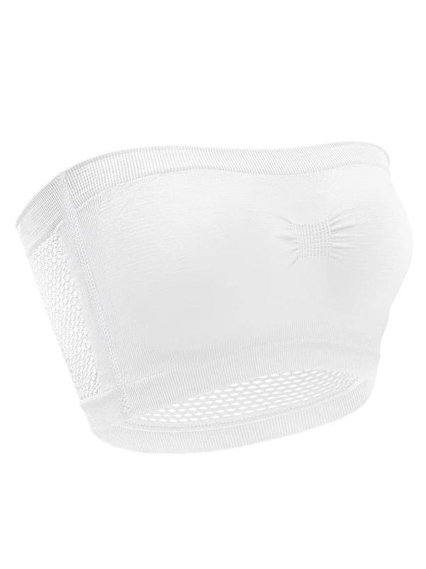 Plus Size Ruched Hollow Out Bandeau Bra, Solid Color Strapless Lingerie Top for Daily Wear, Women's Plus Size Lingerie for All Seasons, Plus Size Clothing, Bras for Women