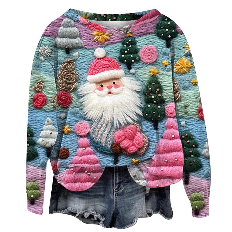 Christmas ugly women sweatshirt cute Santa Claus sweatshirt Casual Oversized  Crewneck Long sleeve 2024 fall & winter sweatshirt