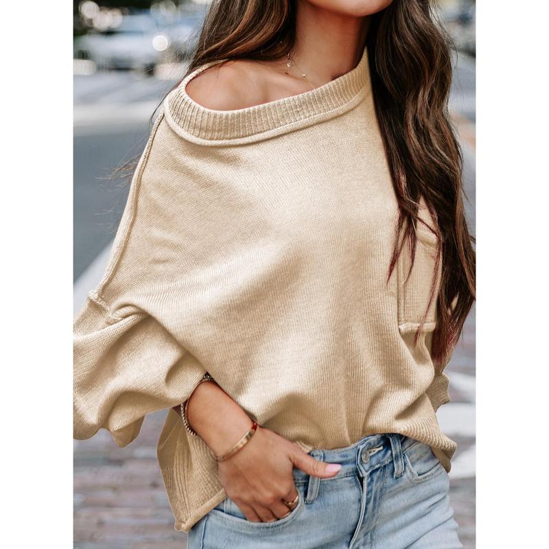 Dokotoo Women's Lantern Sweater 2024 Fall Winter Long Sleeve Casual Tops Ribbed Hem Knitwear Pullover