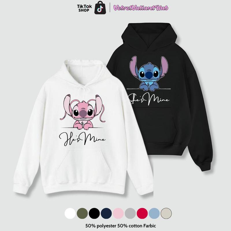 Matching Couple outfits cartoon hoodie He's mine  She's Mine, Matching Couples Outfits, Cartoon Couple, Fall Crewneck Boyfriend Girlfriend Gift, Cute Couple Shirt, Mouse Couple Shirt
