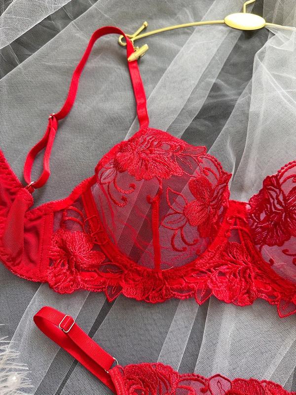 Women's Floral Embroidery Push Up Bra & Thong Sexy Lingerie Set, Sexy Comfy Breathable Underwear Set for Daily Wear, Women's Lingerie & Underwear for All Seasons