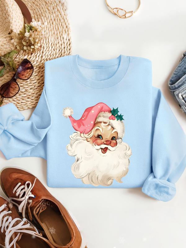 Women's Christmas Print Drop Shoulder Sweatshirt, Casual Long Sleeve Round Neck Pullover for Fall & Winter, Ladies Clothes for Daily Wear