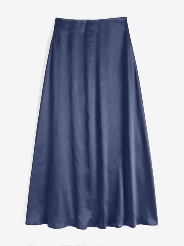 Women's Solid High Waist Satin Skirt, Elegant Fashion Long Skirt for Party Dating Wear, Ladies Bottoms for All Seasons