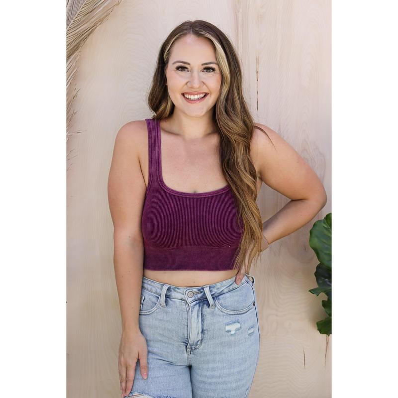 Madison Washed Ribbed Crop Top Bralette