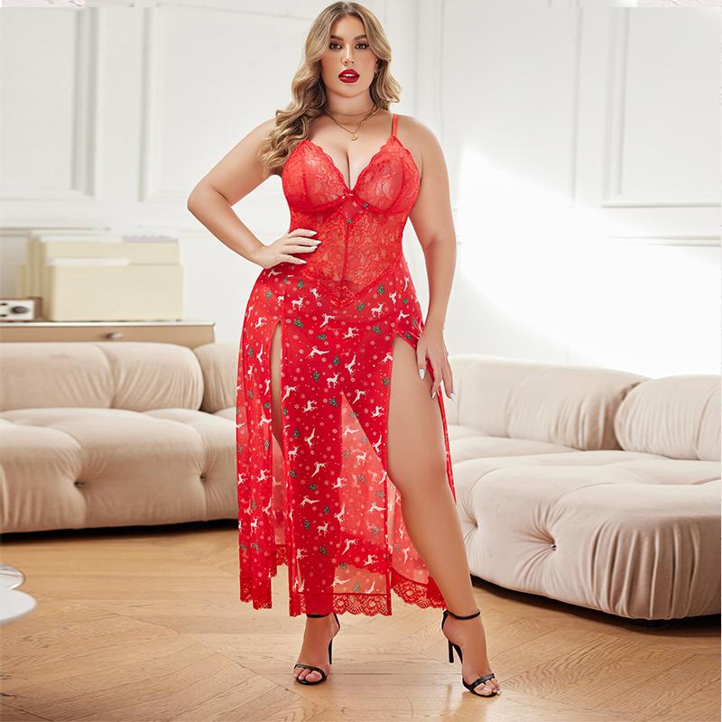 Avidlove Plus Size Lingerie For Women Nightdress Strappy Sleepwear Side Slits Womenswear