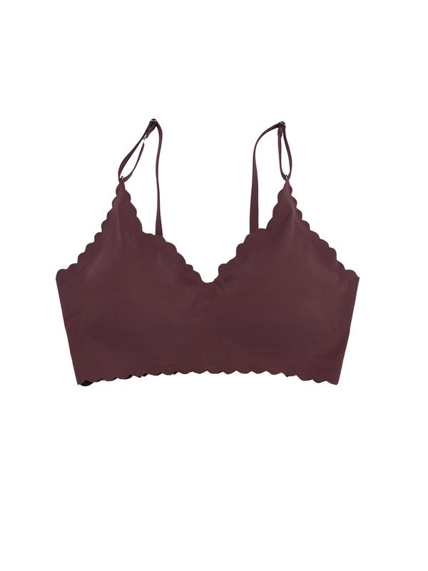 Women's Scallop Trim Adjustable Strap Bralette, Solid Seamless Wireless Push Up Bra, Summer Underwear, Breathable Lingerie for All Seasons, Summer Wear 2024