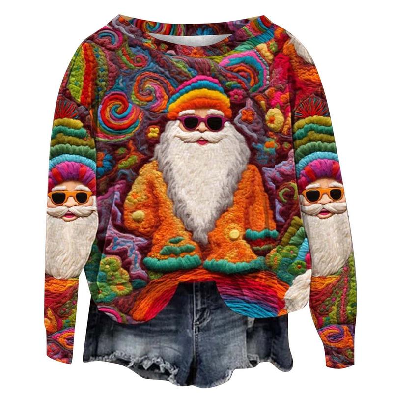 Christmas ugly women sweatshirt cute Santa Claus sweatshirt Casual Oversized  Crewneck Long sleeve 2024 fall & winter sweatshirt