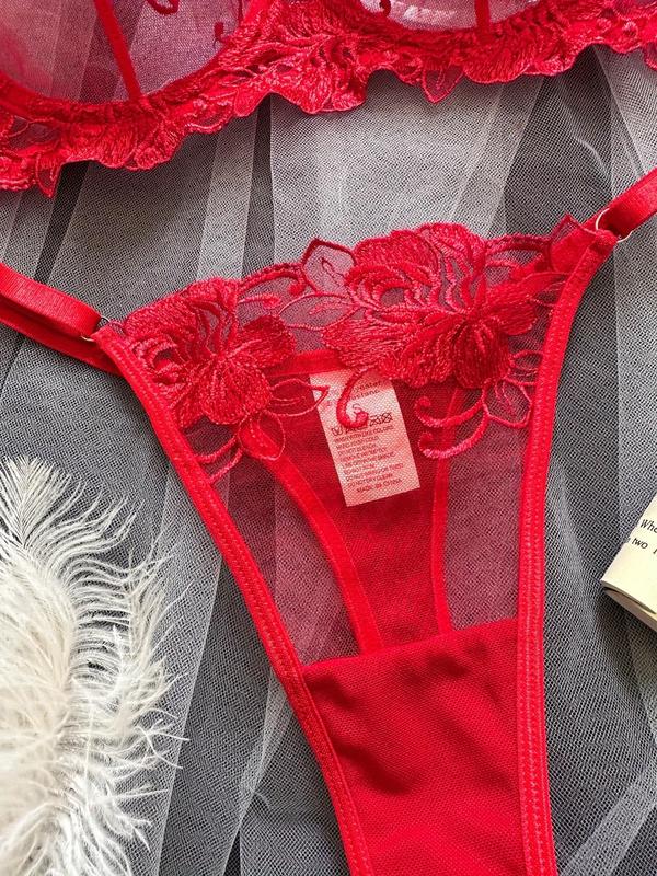 Women's Floral Embroidery Push Up Bra & Thong Sexy Lingerie Set, Sexy Comfy Breathable Underwear Set for Daily Wear, Women's Lingerie & Underwear for All Seasons
