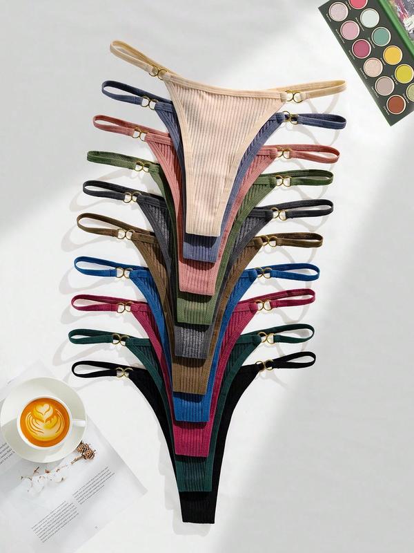 Women's Ring Linked Thong for Spring, 12 18 Counts Casual Comfy Breathable Panty, Women's Knicker Multipack, Back To School Gifts, Summer Panties, Underwear for Lady, Summer Underwear 2024