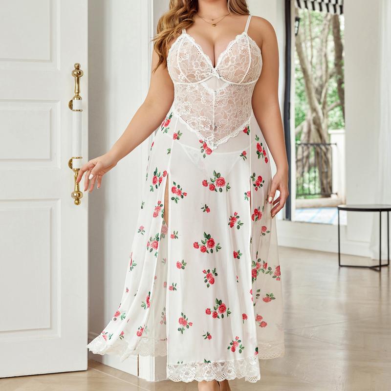 Avidlove Plus Size Lingerie For Women Nightdress Strappy Sleepwear Side Slits Womenswear