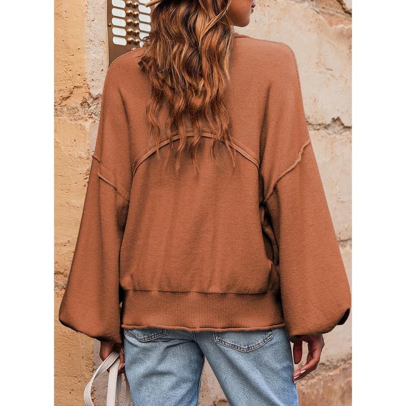 Dokotoo Women's Lantern Sweater 2024 Fall Winter Long Sleeve Casual Tops Ribbed Hem Knitwear Pullover