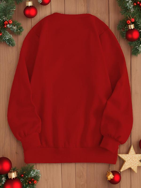 Women's Christmas Print Drop Shoulder Sweatshirt, Casual Long Sleeve Round Neck Pullover for Fall & Winter, Ladies Clothes for Daily Wear