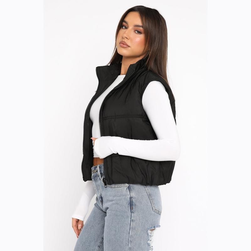 LianLive Women‘s Cropped Puffer Vest Zip Up Stand Collar Lightweight Sleeveless Padded Gilet with Pockets Women's Cropped