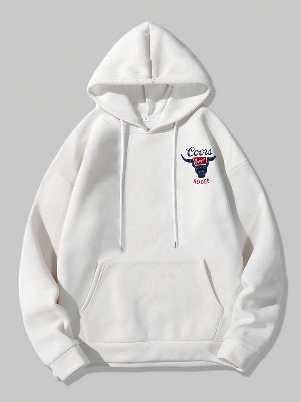 Women's Letter & Cowboy Print Drop Shoulder Hoodie, Western Style Drawstring Pocket Hooded Sweatshirt for Daily Holiday Outdoor Wear, Ladies Clothes for Fall & Winter Graphic Hoodie